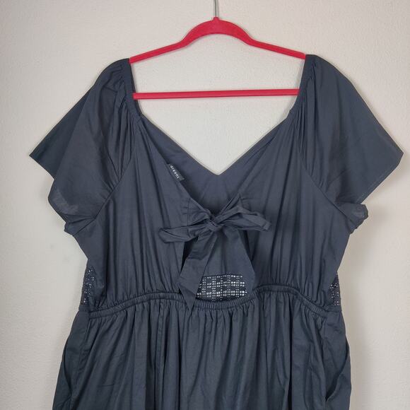 NWT Torrid Cotton Poplin Sheer Lace Waist Tie Back Tiered Midi Dress 3X Classic - Picture 9 of 16